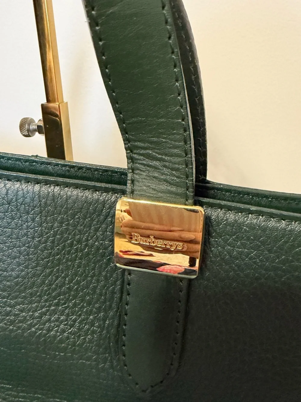 Burberry Dark Green Leather Tote with Gold Hardware - Picture 2 of 13